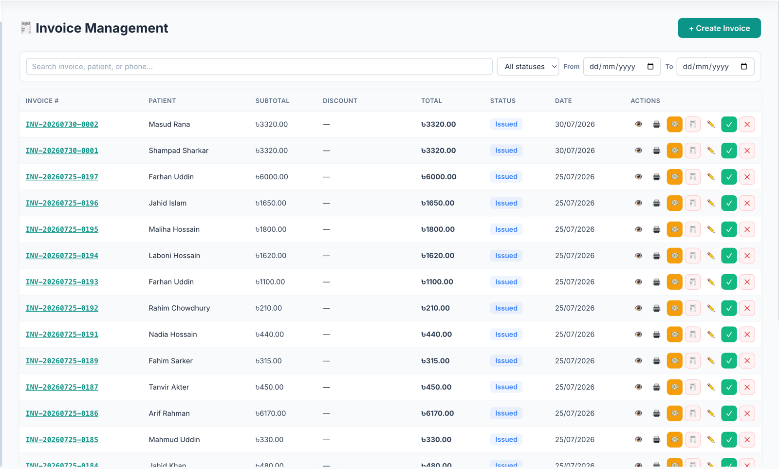 LabLink diagnostic invoice management screen