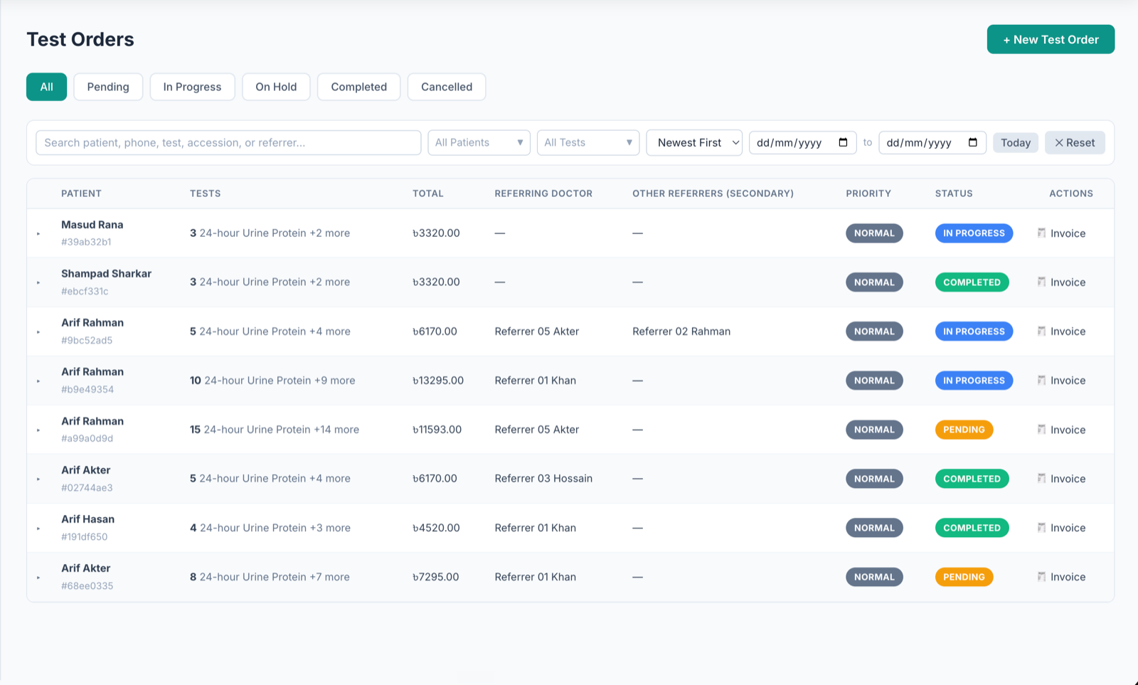 LabLink diagnostic test order screen