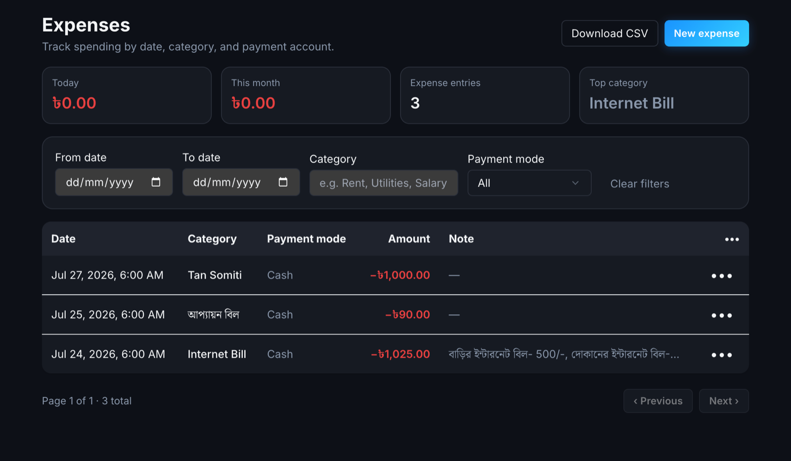KarbarPro expense list